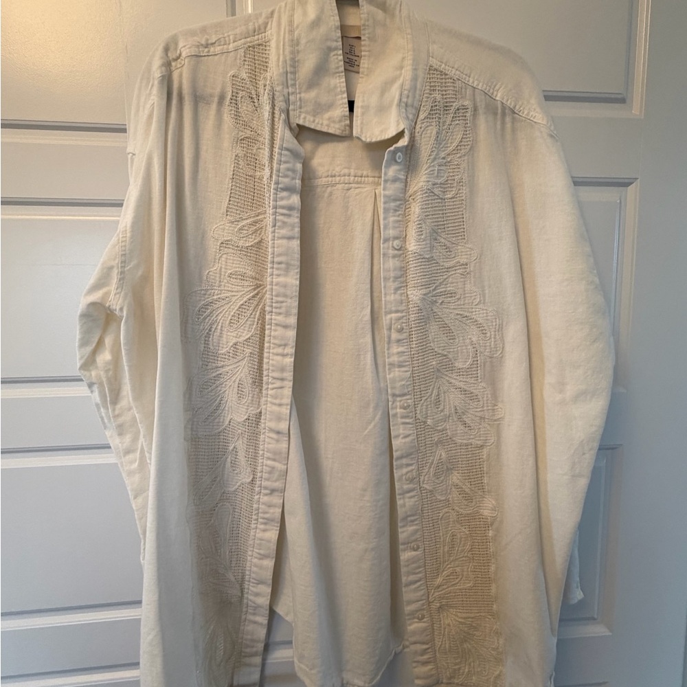 H&M Cream Textured Open Collar Shirt